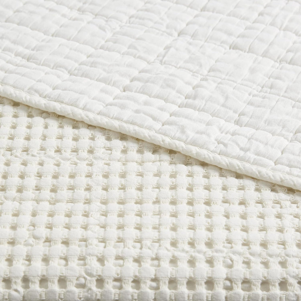 Levtex Home Mills Waffle King Bedspread Set (122x106in) with 2 Pillow Shams (36x20in) - Cream - Cotton Waffle King Size Bedspread Set - Soft, Pre-Washed