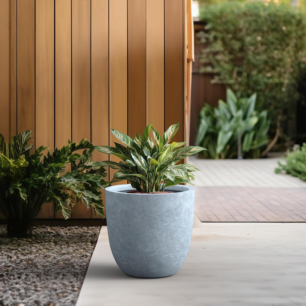Kante 18 Inch Dia Round Concrete Planter, Indoor Outdoor Large Plant Pot with Drainage Hole and Rubber Plug for Home Patio Garden, Gray