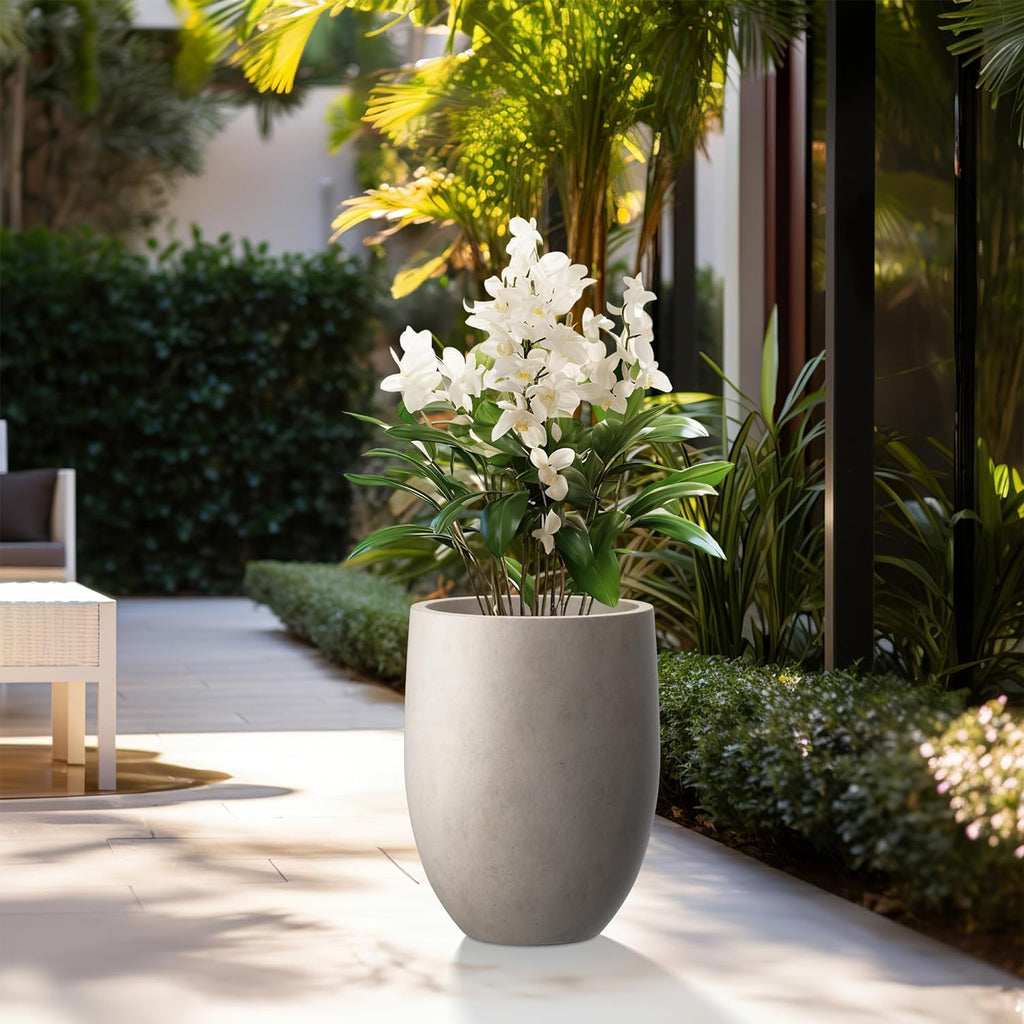 Kante 21.7' H Weathered Concrete Tall Planter, Large Outdoor Indoor Decorative Pot with Drainage Hole and Rubber Plug, Modern Round Style for Home and Garden