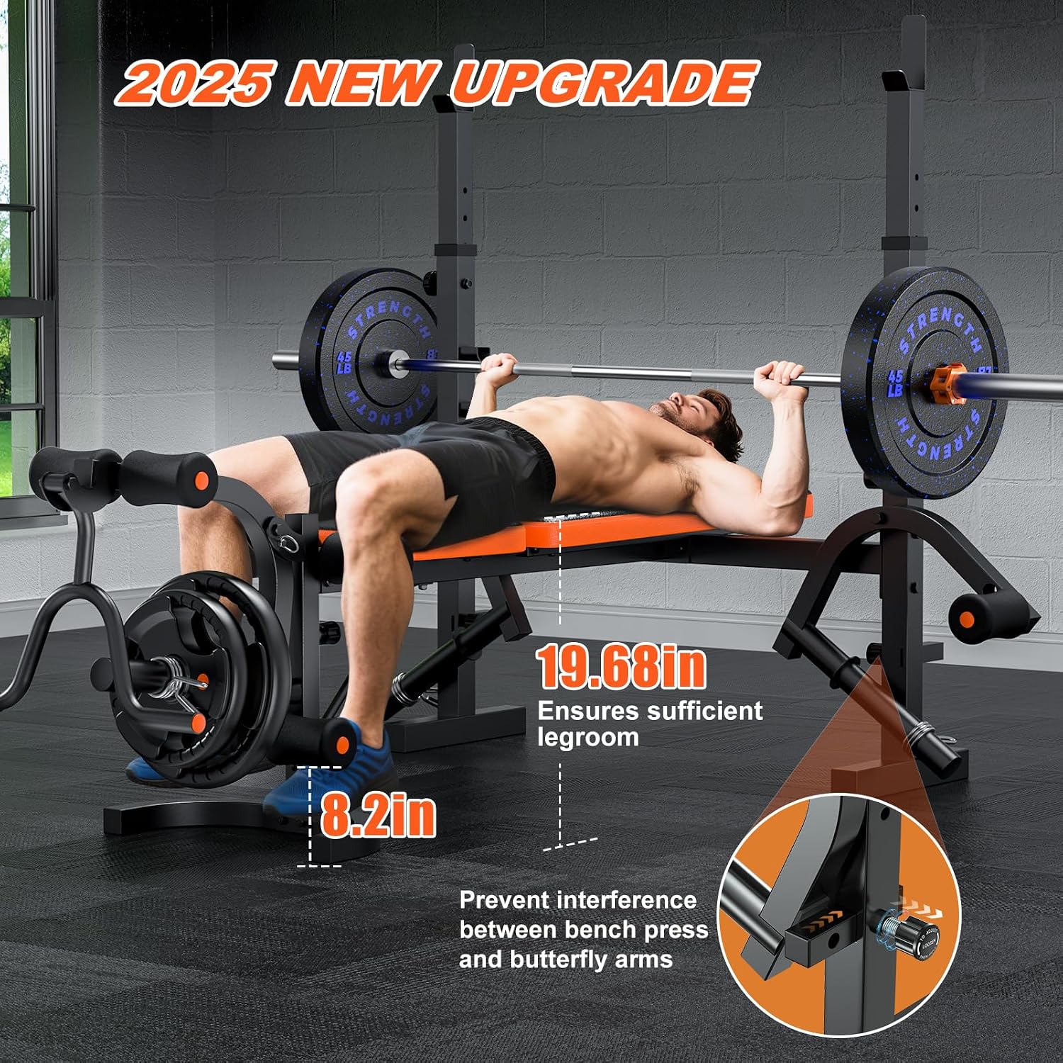 Fostoy Adjustable Weight Bench with Leg Extension, Preacher Curl & Butterfly Arm, 990lbs Heavy Duty Bench Press for Full Body Home Gym Workout