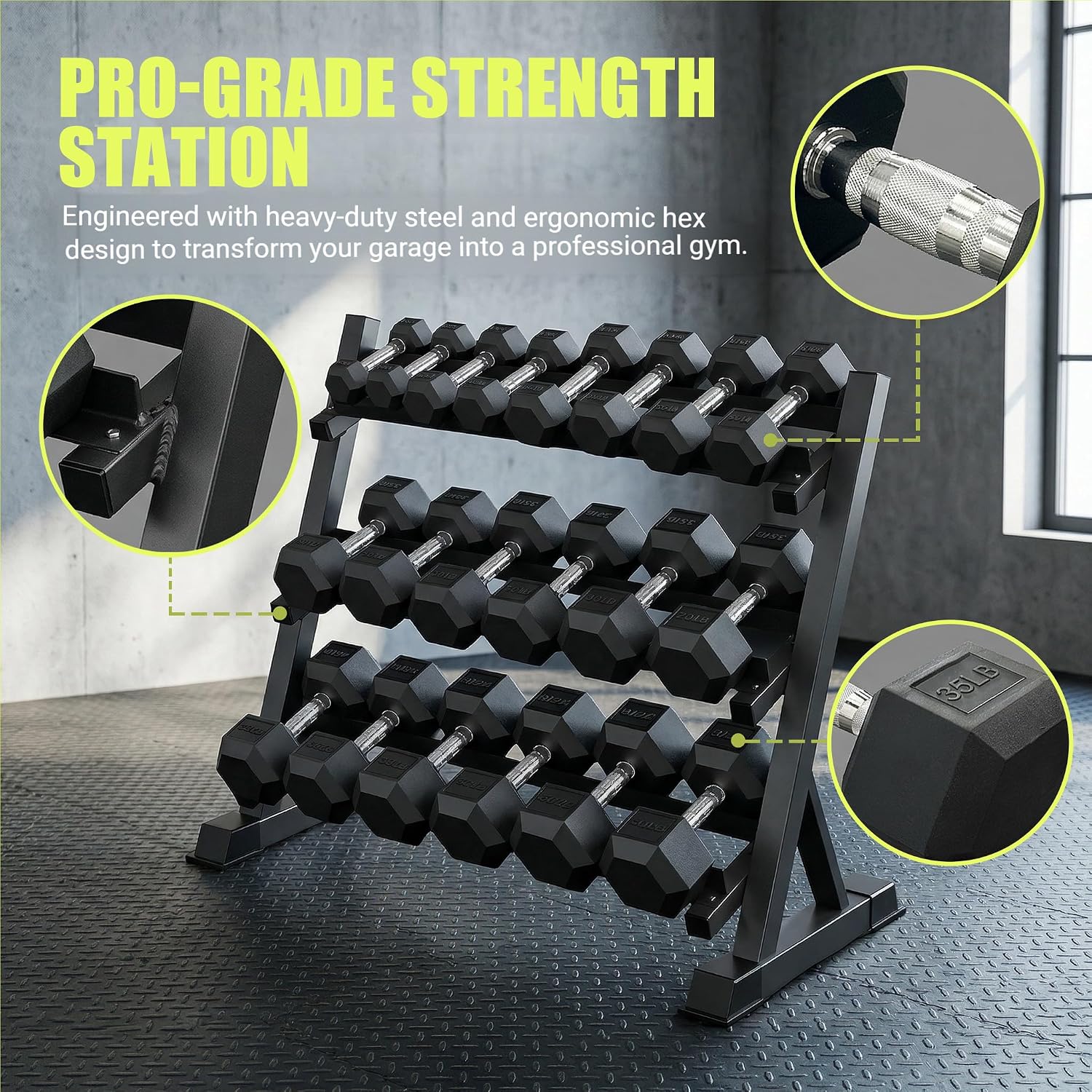 Rubber Coated Dumbbells with Storage Rack 350/450/550 LBS - Free Weights Dumbbell Set for Home Gym Equipment Exercise & Fitness Dumbbells for Strength Training