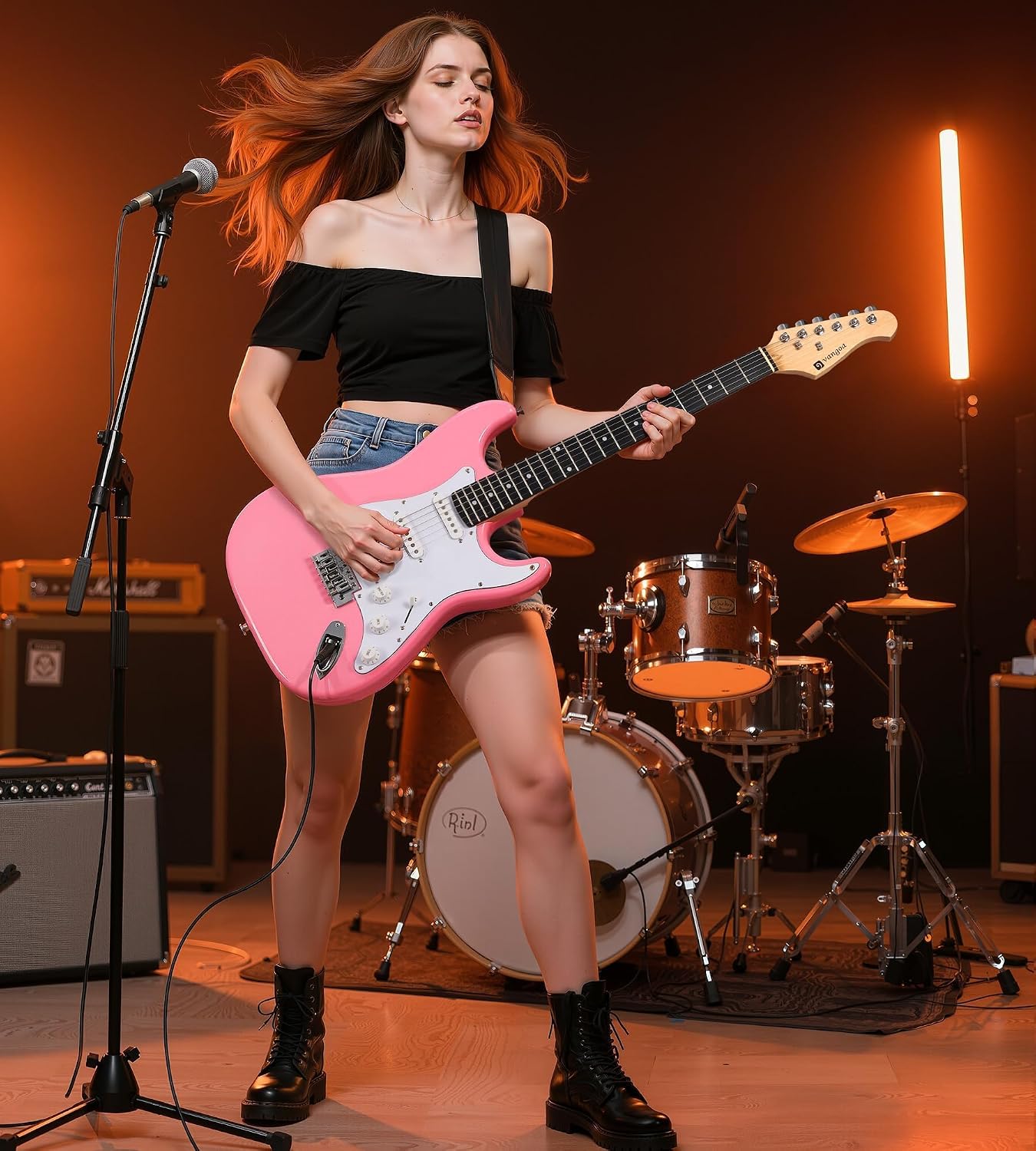 Vangoa 39 Inch Full Size Electric Guitar Beginner Kit Solid Body Pink SSS Pickups with Amp, Bag, Tremolo Bar, Strings, Tuner, Picks, Strap, Capo, Cable for Starter Girls Adults Teens