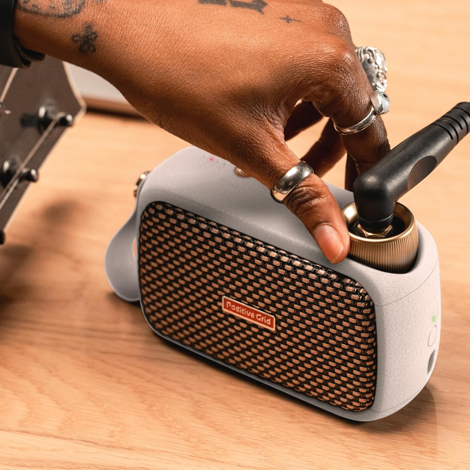 Positive Grid Spark GO 5W Ultra-Portable Smart Guitar Amp, Headphone Amp & Bluetooth Speaker with Smart App for Electric Guitar, Acoustic or Bass – Pearl