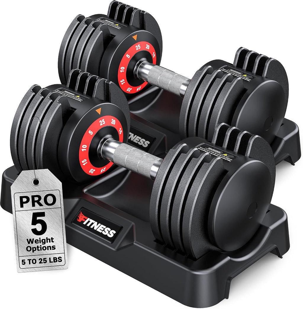 Rendpas Adjustable Dumbbells Set of 2, 5-in-1/10-in-1/16-in-1 Quick-Lock Hand Weights 25/55/80 lbs Pair, Anti-Slip Handle Free Weights Set for Home Gym Strength Training for Men Women