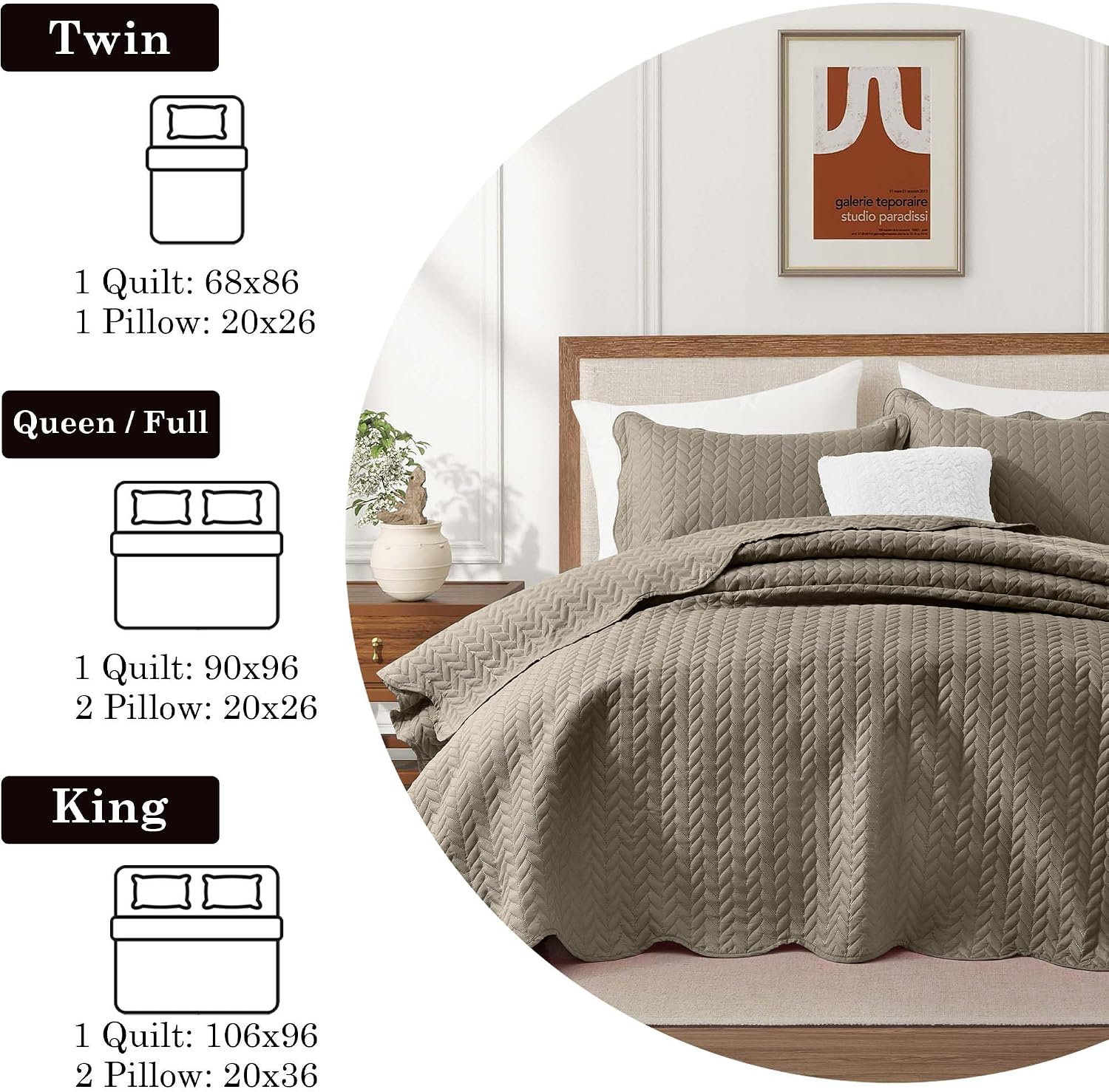 MOONLIGHT20015 Queen Quilt Bedding Set (90' x 96') - Bulk Pack of 10 Wholesale for Hotels, Guest Bedroom & Airbnbs - Lightweight Microfiber Reversible Embossed Quilts Bedspreads (Beige)