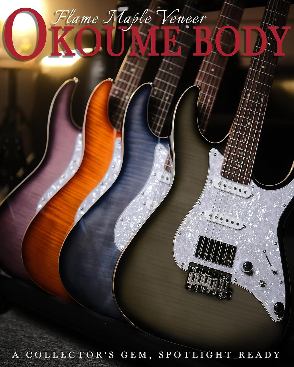 AKLOT Solid Body Electric Guitar - Flame Maple Top, HSS Alnico V Pickups with Coil-Split, Roasted Maple Neck, Locking Tuners, Veltrix Series, Obsidian Black
