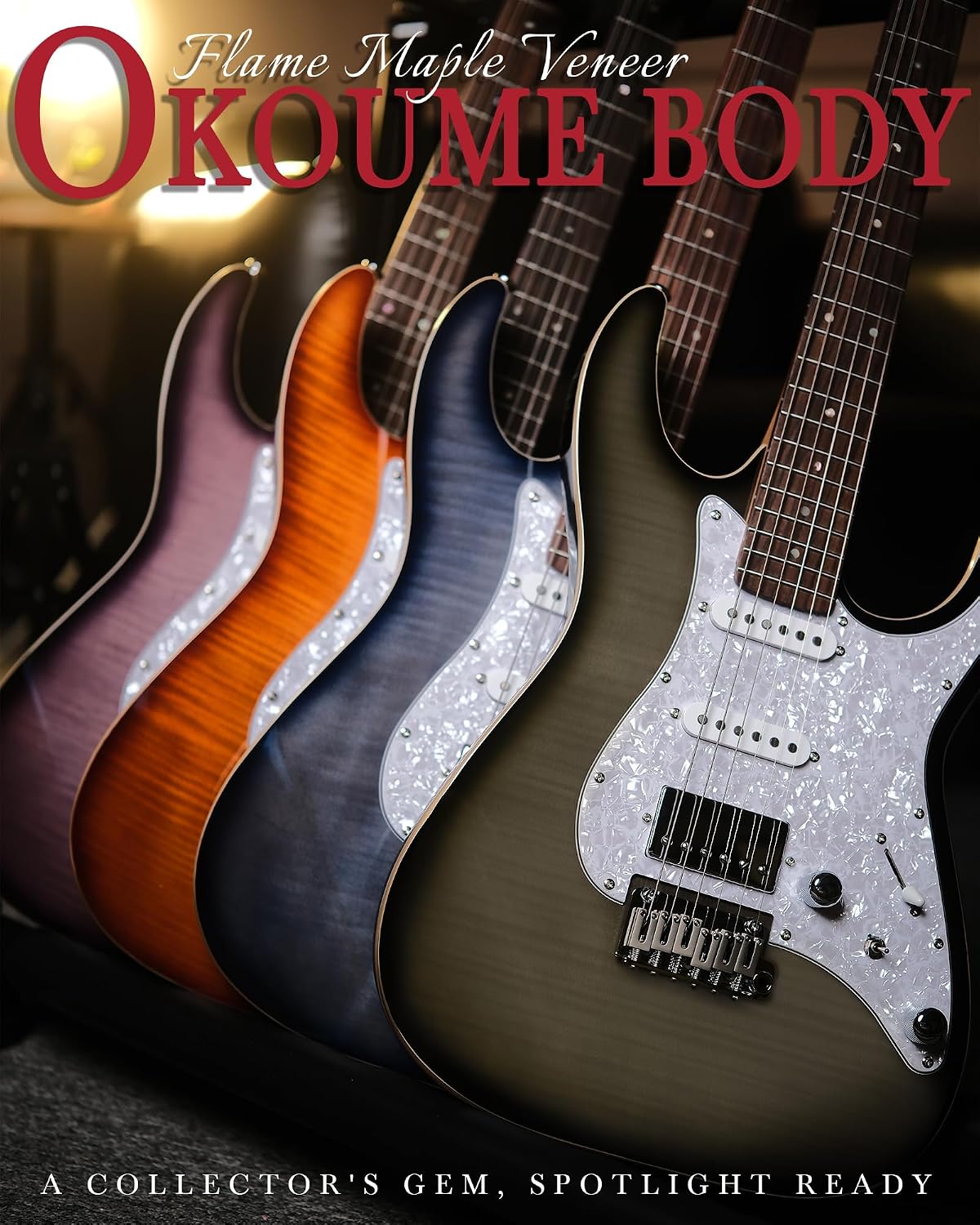AKLOT Solid Body Electric Guitar - Flame Maple Top, HSS Alnico V Pickups with Coil-Split, Roasted Maple Neck, Locking Tuners, Veltrix Series, Obsidian Black