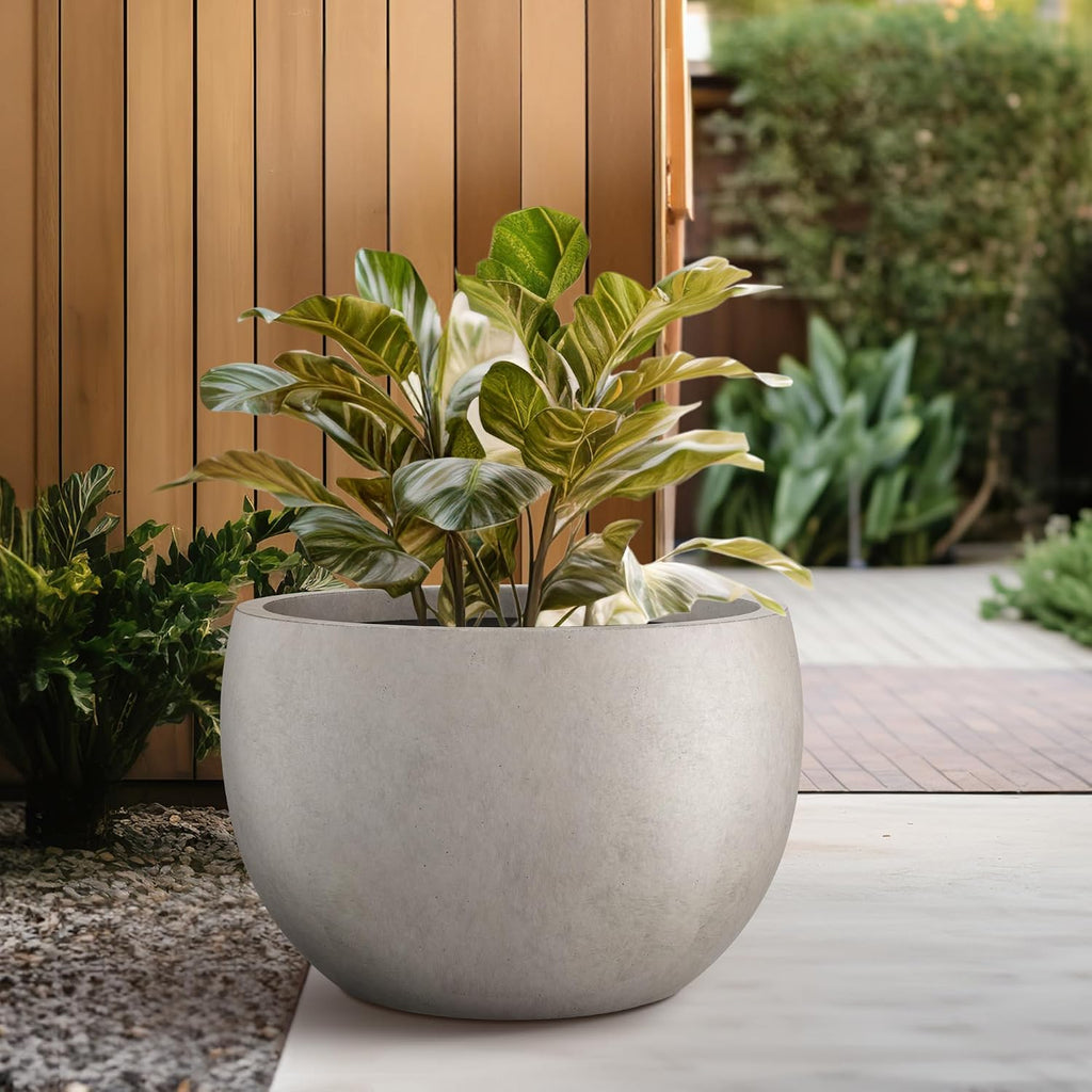 Kante 19.9' Dia Round Concrete Planter, Outdoor/Indoor Large Bowl Plant Pots with Drainage Hole and Rubber Plug for Garden Patio Balcony Home, Weathered Concrete