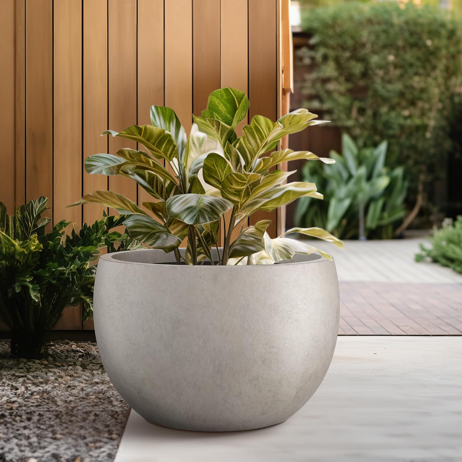 Kante 19.9' Dia Round Concrete Planter, Outdoor/Indoor Large Bowl Plant Pots with Drainage Hole and Rubber Plug for Garden Patio Balcony Home, Weathered Concrete