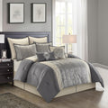Stratford Park Silver/Ivory Damask Patchwork California King Comforter Set, 8 Piece, Jacquard All Season Premium Bedding Set, Bed Skirt, Pillows & Shams