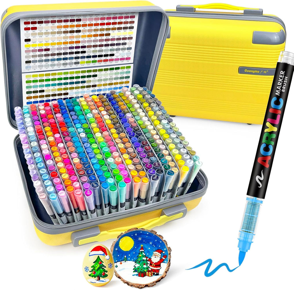 Guangna 360 Acrylic Paint Markers, Brush Tip Acrylic Paint Pens, Quick-Drying Waterproof Ink, for Rock Painting Plastic Wood Canvas Glass Ceramic Metal Art Crafts Supplies Gift