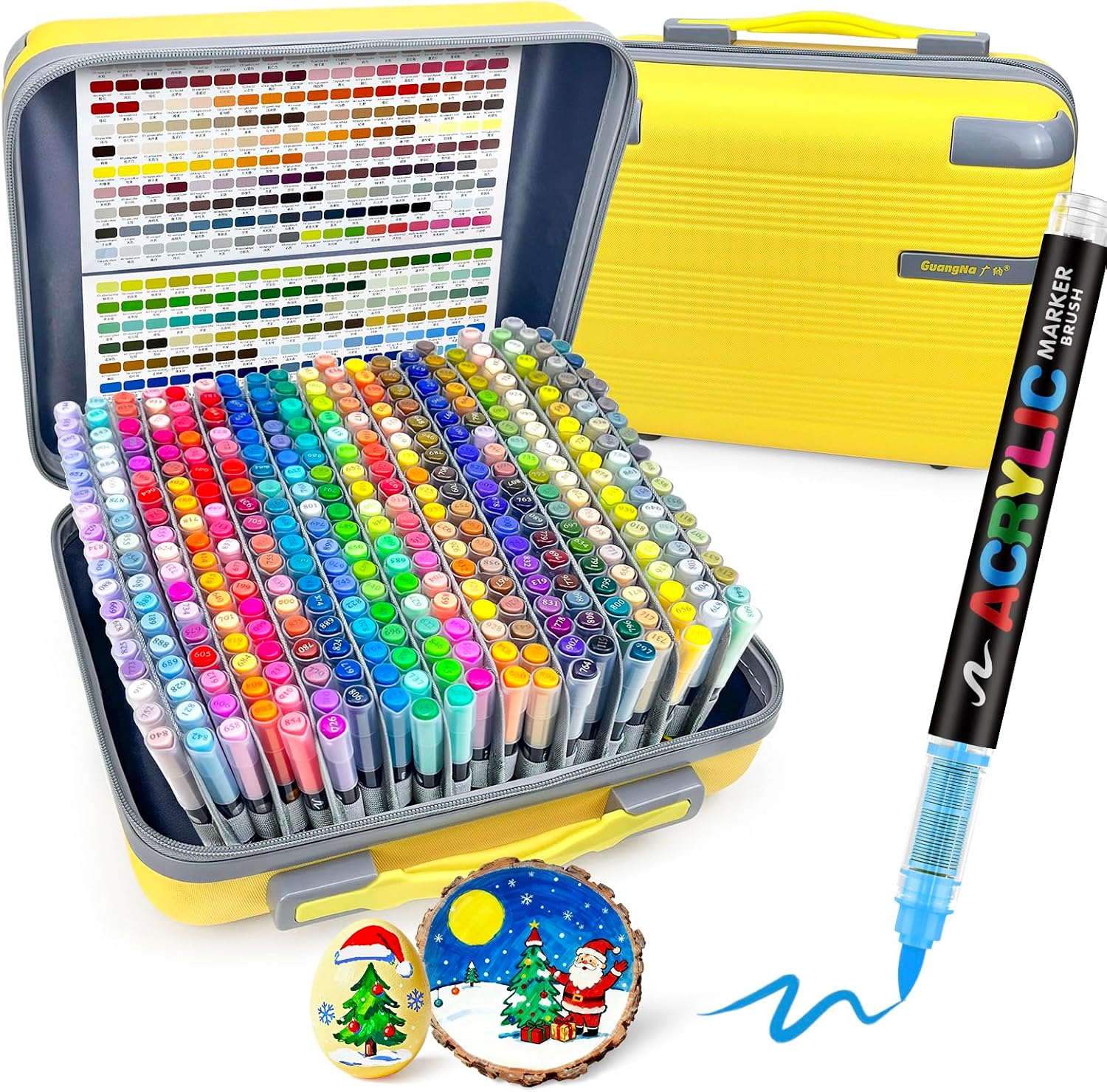 Guangna 360 Acrylic Paint Markers, Brush Tip Acrylic Paint Pens, Quick-Drying Waterproof Ink, for Rock Painting Plastic Wood Canvas Glass Ceramic Metal Art Crafts Supplies Gift