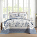 Floral Bedspread 128'x120' California King Bedspread, 100% Cotton XL Oversized King Quilt with 2 Pillowshams, Lightweight Garden Quilted Bedspreads Coverlet Set, Blue/Cream, 3 Pcs
