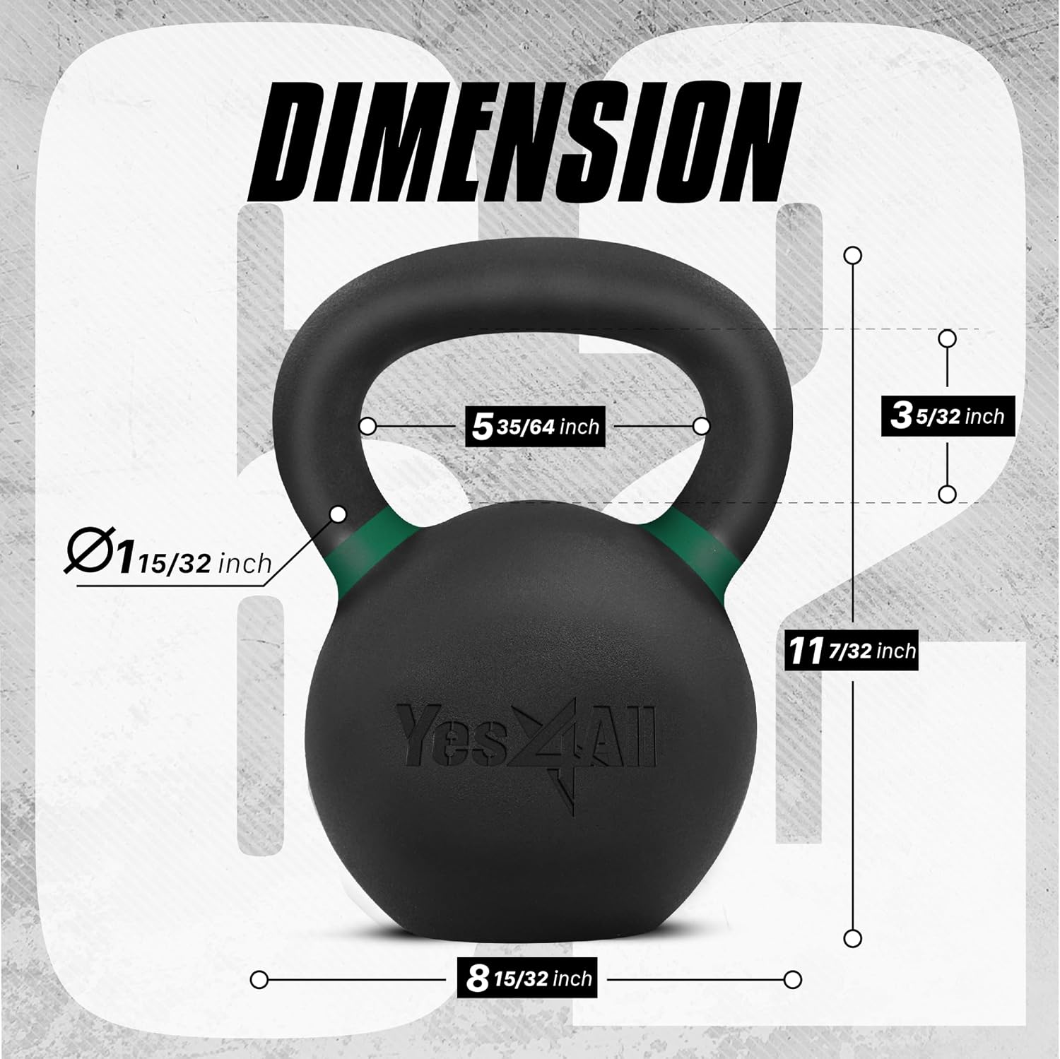 Yes4All Powder Coated Kettlebell, Cast Iron Core Kettlebells with Non-Slip Handle & Flat Bottom for Conditioning, Heavy Duty for Strength Training, 9lb to 71lb - Single & Pair