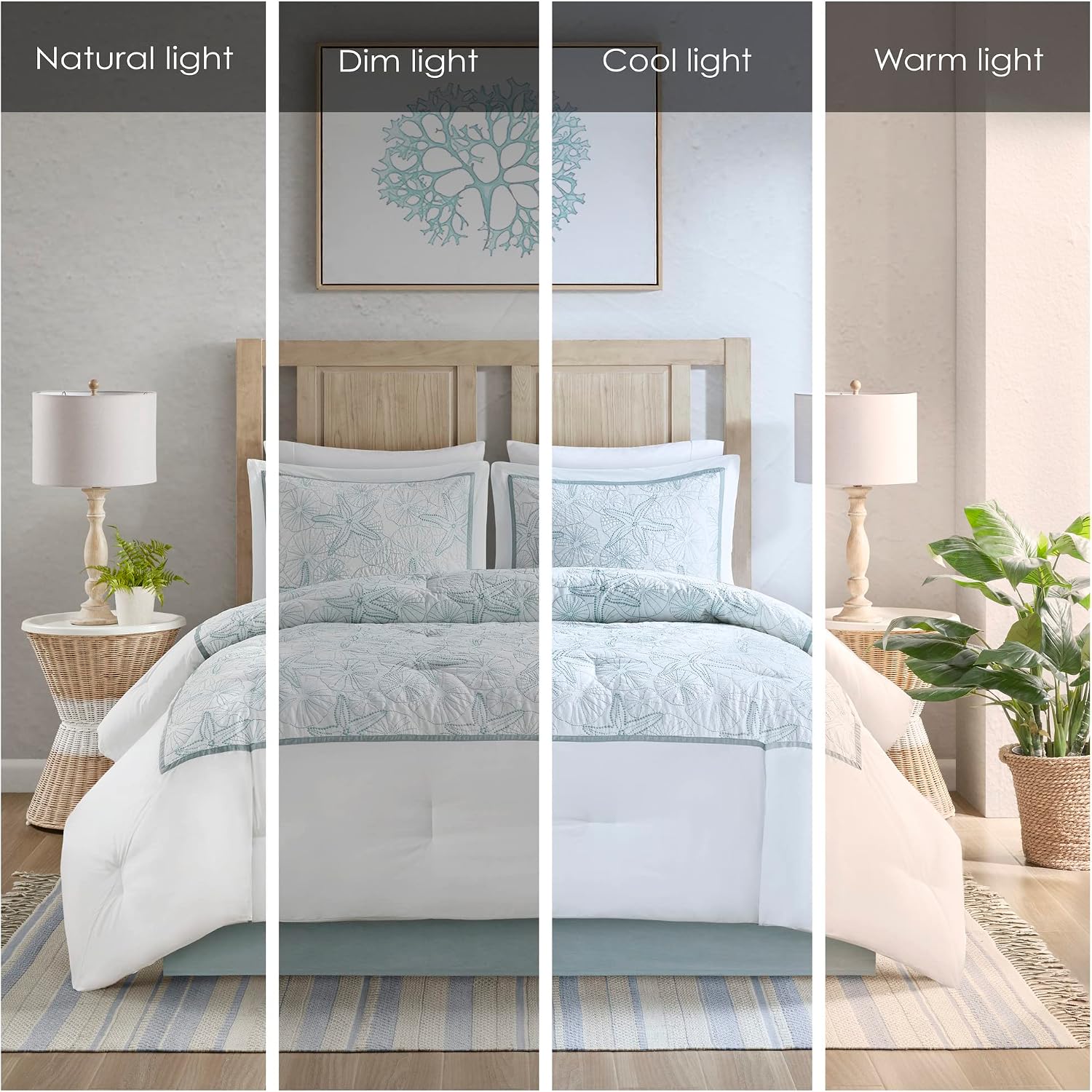 Harbor House Cotton Comforter Set - Coastal Oceanic Sealife Design, All Season Down Alternative Bedding with Matching Shams, Bedskirt, Maya Bay, Seafoam Blue Queen(92'x96') 4 Piece