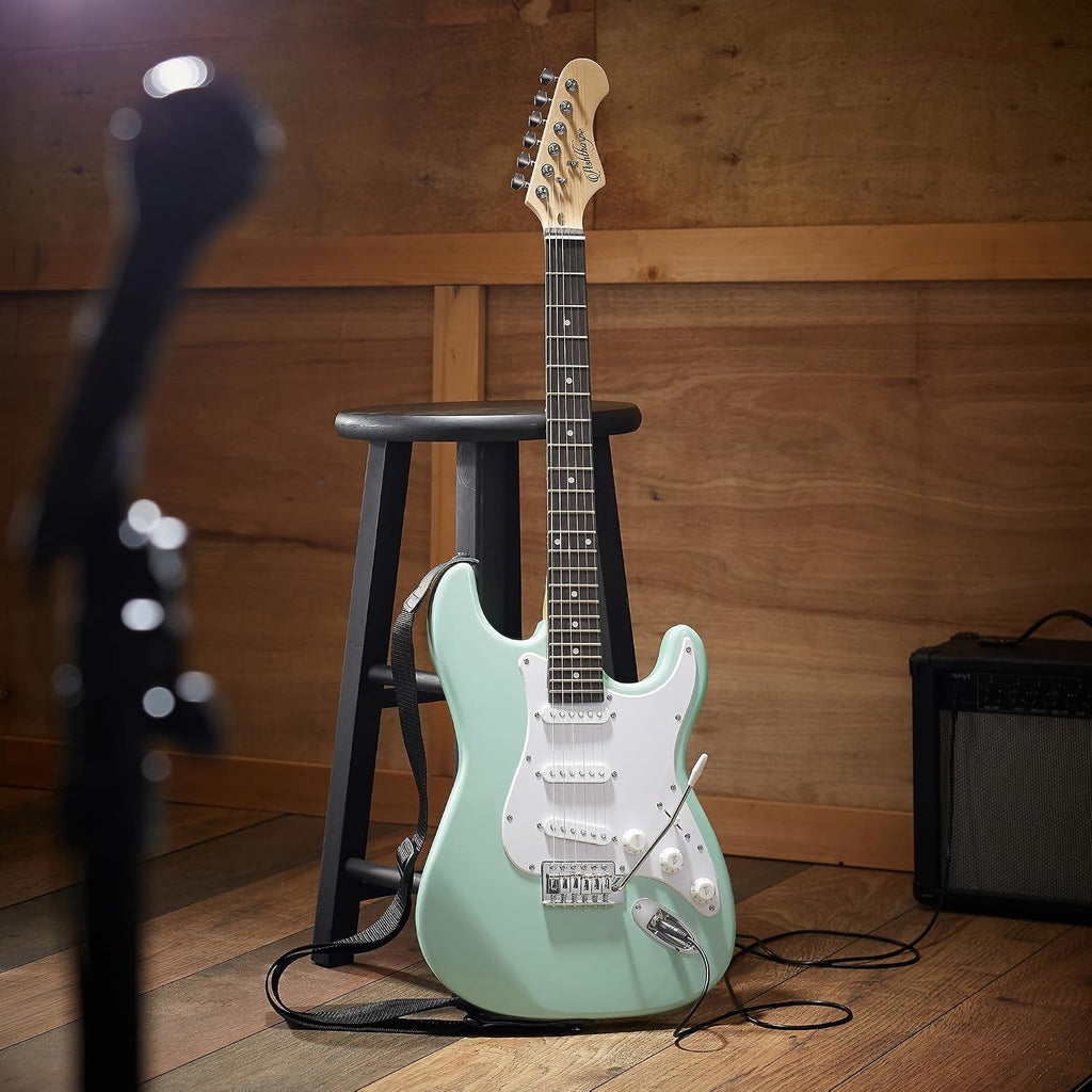 Ashthorpe 39-Inch Electric Guitar (Mint Green-White), Full-Size Guitar Kit with Padded Gig Bag, Tremolo Bar, Strap, Strings, Cable, Cloth, Picks