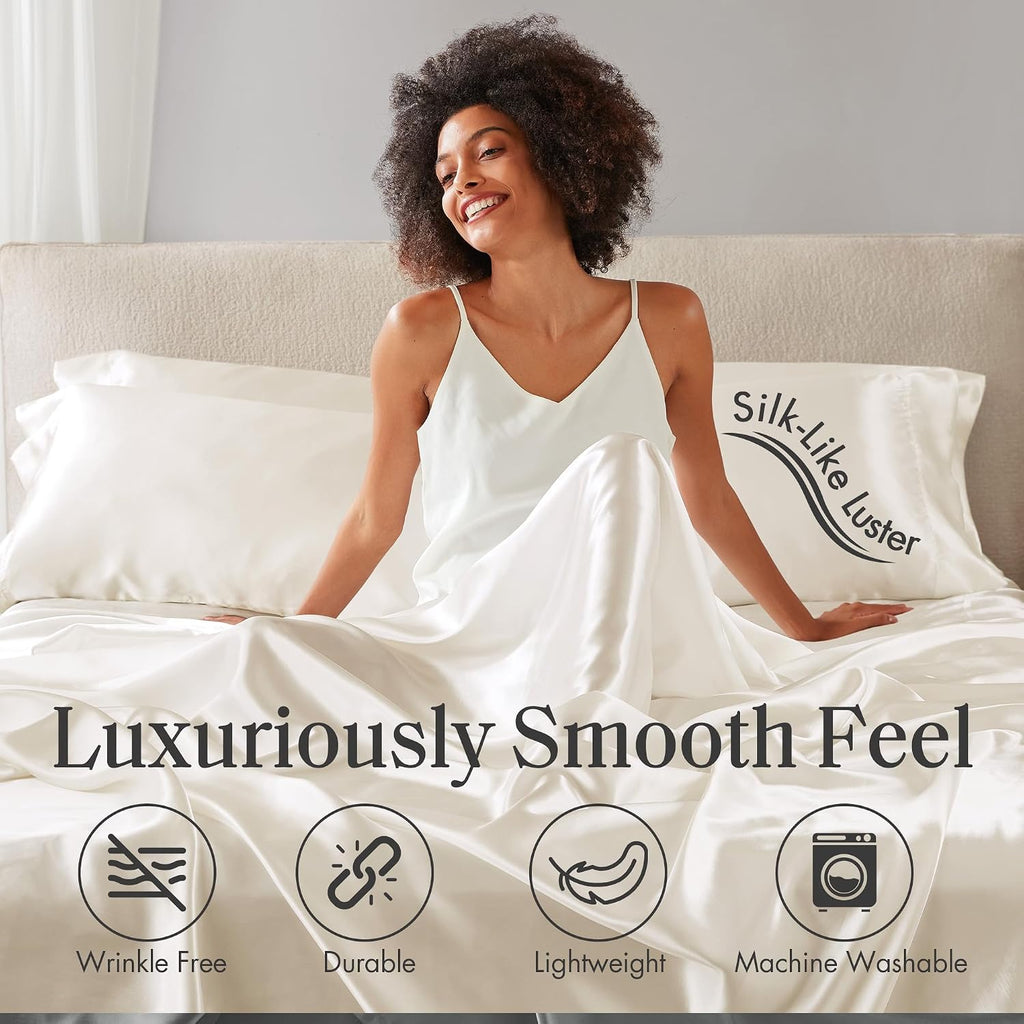 King Size 6 Piece Sheet Set 22 Momme Mulberry Silk Soft Breathable Cooling Bed Sheets (1 Flat Sheet,1 Fitted Sheet,4 Pillow Cases) Fits 10-12' Deep Pocket (Solid, Purple)