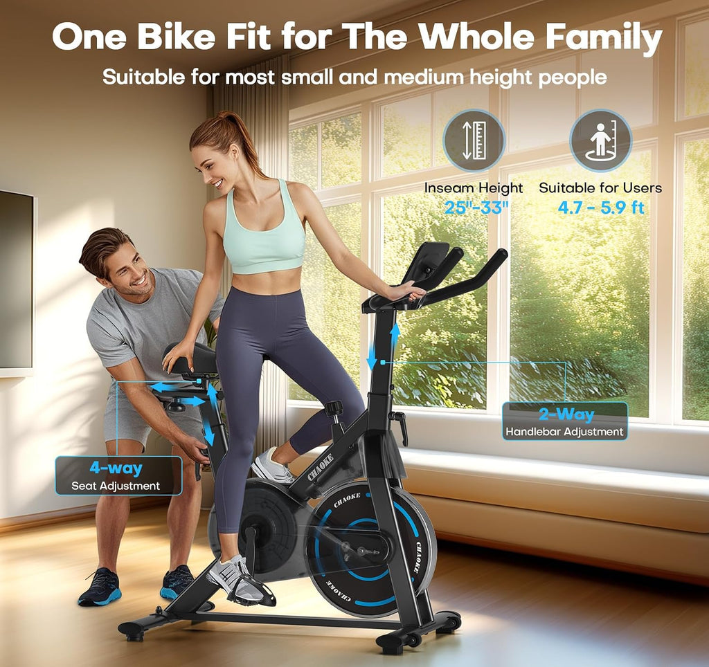 Exercise Bike, CHAOKE Quiet Adjustable Magnetic Resistance Stationary Bike for Home Cardio with App Compatible, 350LB Weight Capacity Indoor Cycling Bike with Comfortable Seat & Digital Display