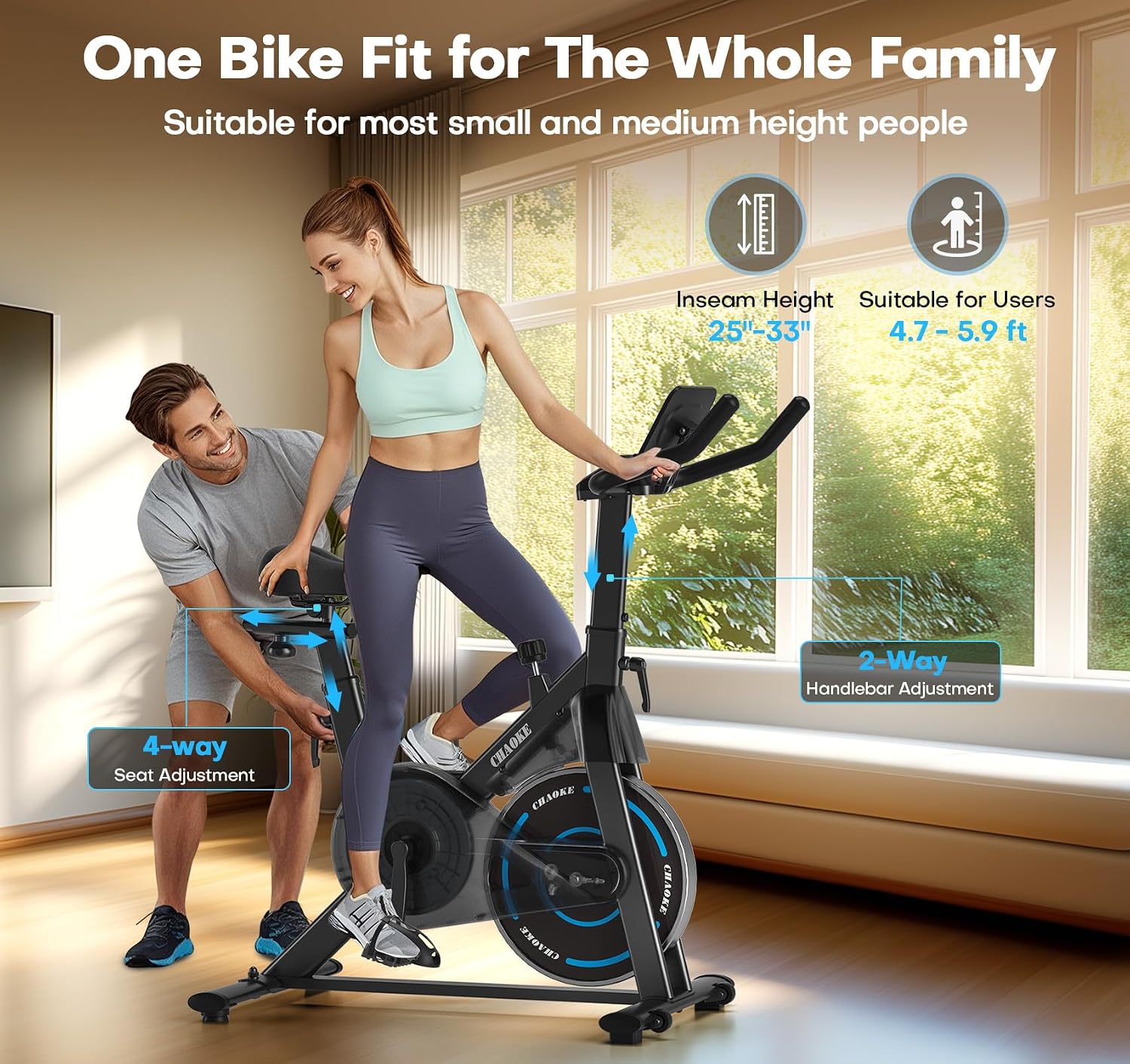 Exercise Bike, CHAOKE Quiet Adjustable Magnetic Resistance Stationary Bike for Home Cardio with App Compatible, 350LB Weight Capacity Indoor Cycling Bike with Comfortable Seat & Digital Display