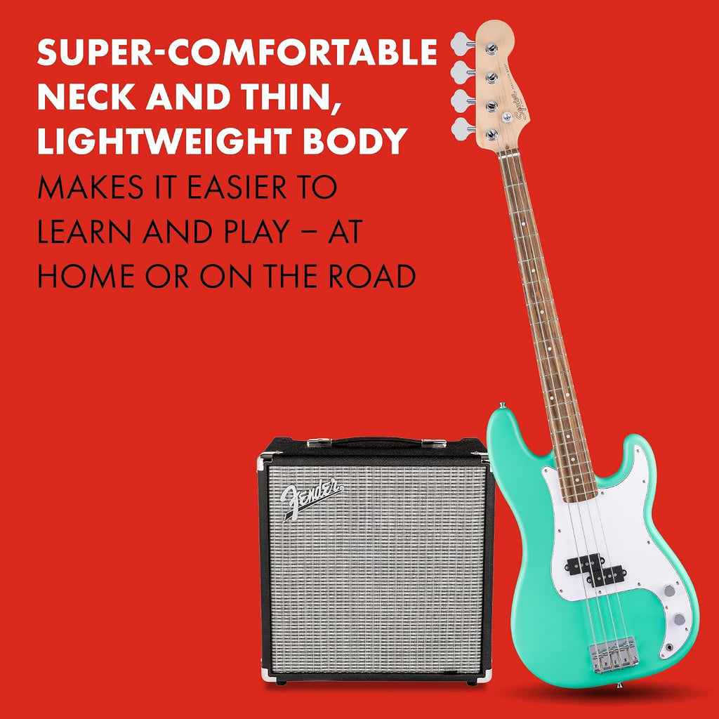 Fender Squier Debut Series Precision Bass Guitar, Beginner Guitar, 2-Year Warranty, Includes Free Lessons, Sea Foam Green with Satin Urethane Finish