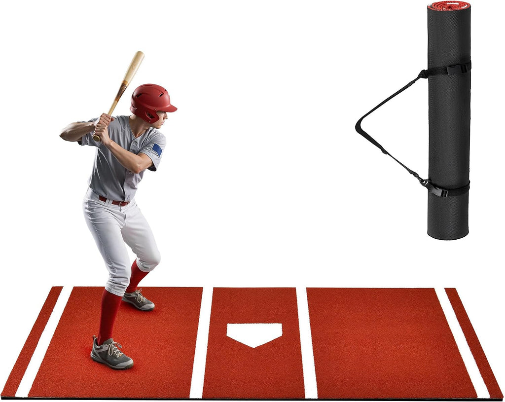 Batting Mat, 6x4/10x3.8/12x6FT Baseball Softball Hitting Mat for Batting Stance Practice, Batters Box Turf Mats with Home Plate, Non-Slip Baseball Cage Mats for Outdoor Indoor with Carry Strap