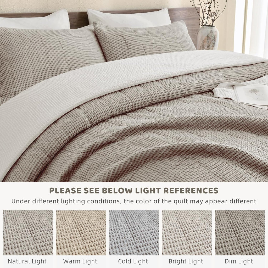 Sanracie Oversized King Bedspread(120'x120'), Cotton Waffle Weave Quilt Set 3Pcs Soft Lightweight Farmhouse Oversized King Quilt Bedding Set,Luxury Bedding Coverlet for All Seasons