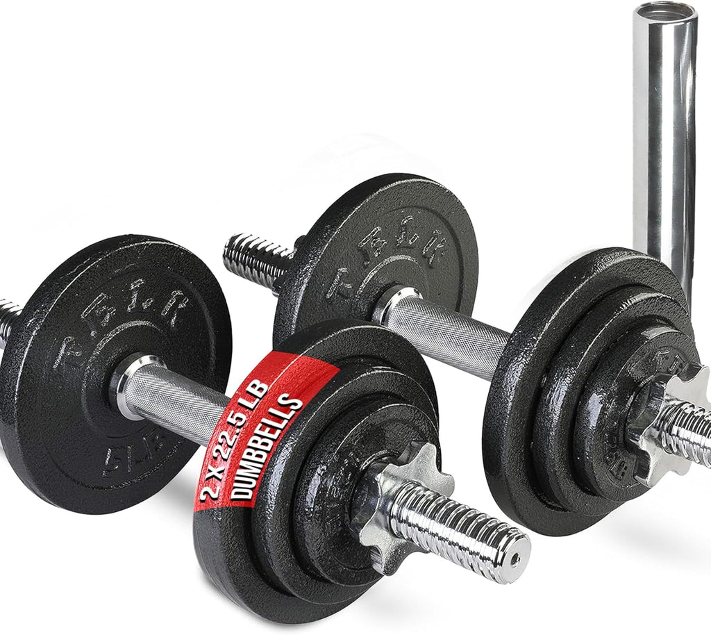 TELK – Adjustable Dumbbell Set – Home Gym Weight Set with Baked Enamel Cast Iron Plates – Space-Saving Free Weights for Strength Training