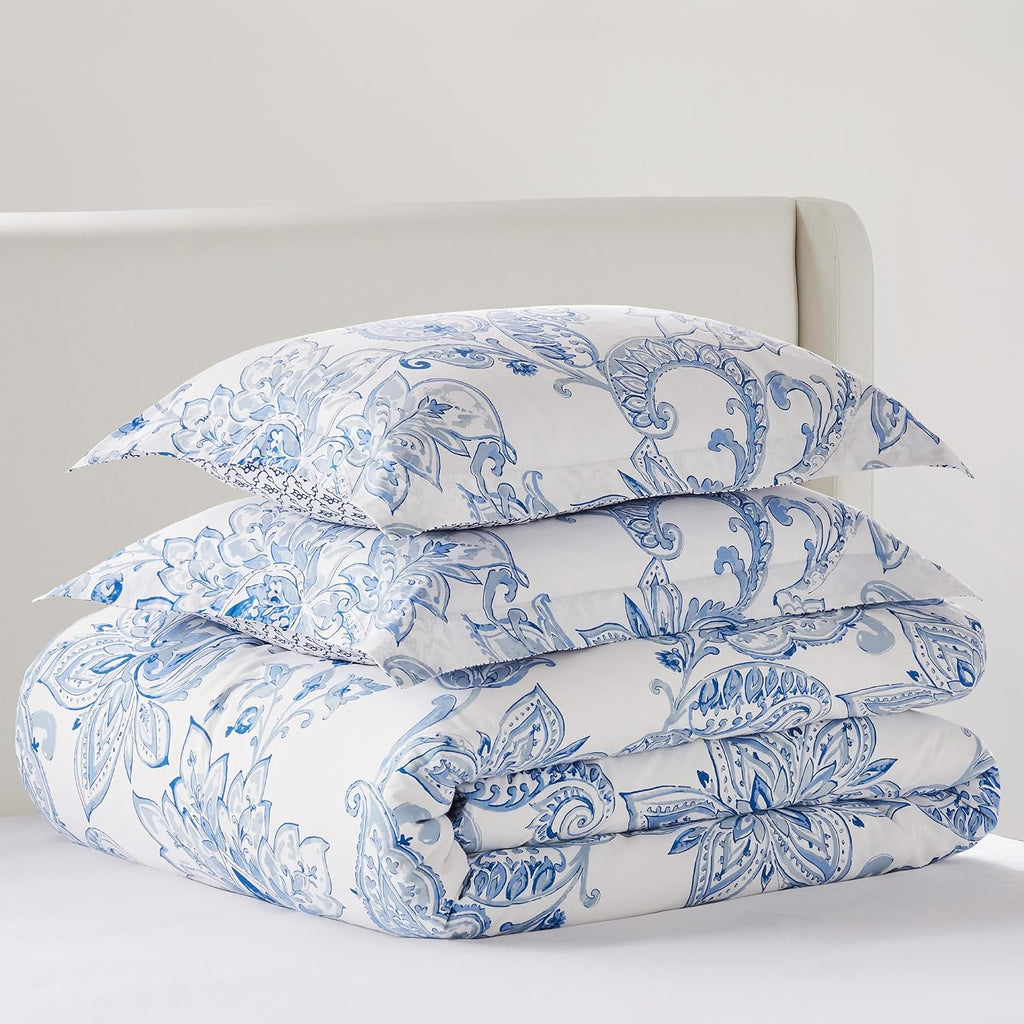 Levtex Home - Bennett Duvet Cover Set - Twin Duvet Cover + One Standard Pillow Case - Floral Paisley - Blue and White - Duvet Cover (68 x 88in.) and Pillow Case (26 x 20in.) - Cotton