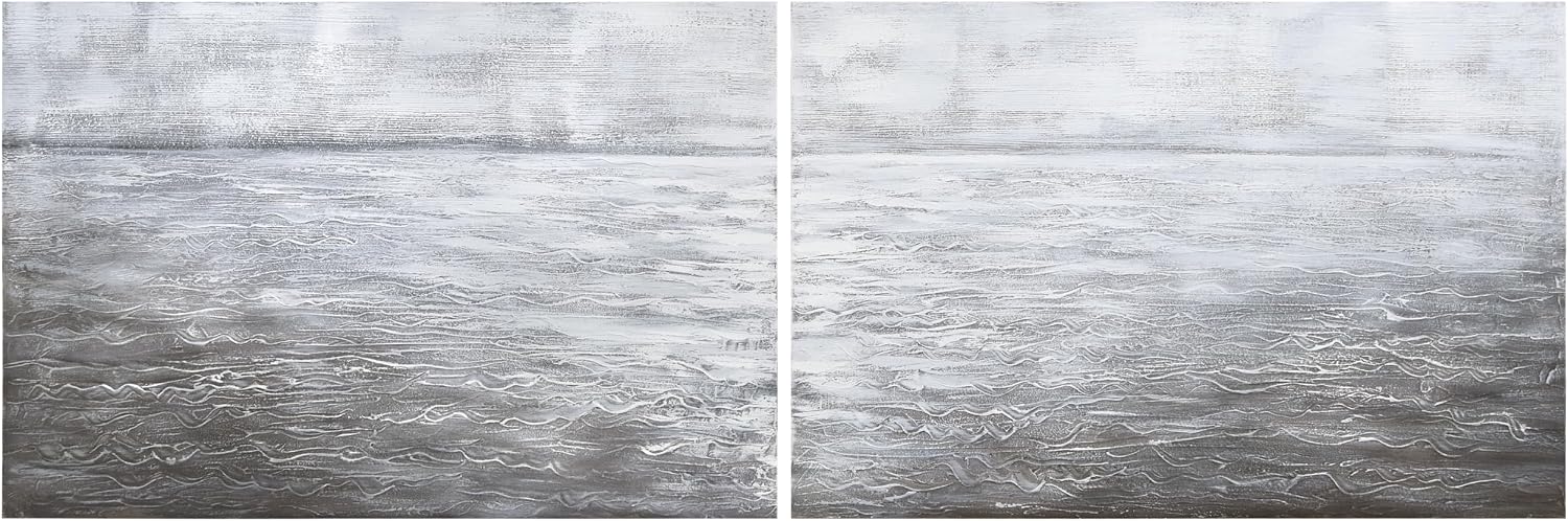 Empire Art Direct Abstract Wall Art Textured Hand Painted Canvas by Martin Edwards, Diptych, 24' x 36' each, Silver Light