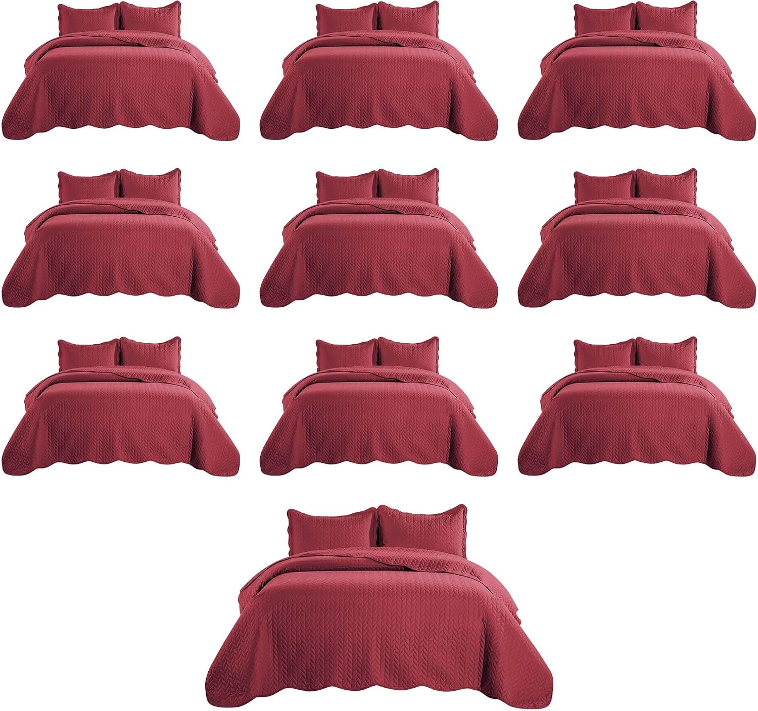 MOONLIGHT20015 Twin Quilt Bedding Set (68' x 86') - Bulk Pack of 10 Wholesale for Hotels, Guest Bedroom & Airbnbs - Lightweight Microfiber Reversible Embossed Quilts Bedspreads (Burgundy)