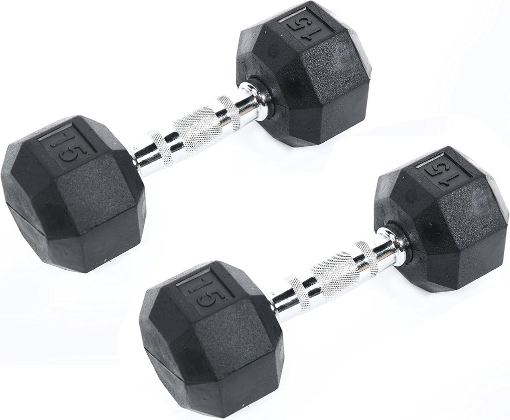 Ader 2lb-120lb Black Octagon Rubber Dumbbells Pair
