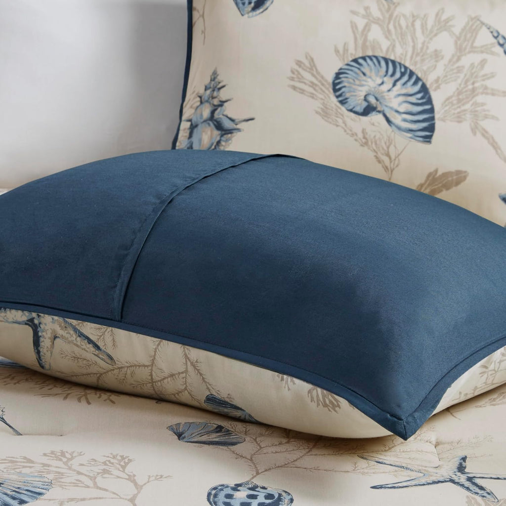 Madison Park 100% Cotton Comforter Set - Coastal Coral, Starfish Design All Season Down Alternative Cozy Bedding with Matching Shams, Decorative Pillow, Cal King(104'x92'), Taupe 7 Piece