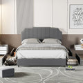 VECELO Full Bed Frame 4 Storage Drawers & Upholstered Platform &Tufted Adjustable Headboard/Mattress Foundation/Wood Slat Support,Easy Assembly,Dark Grey