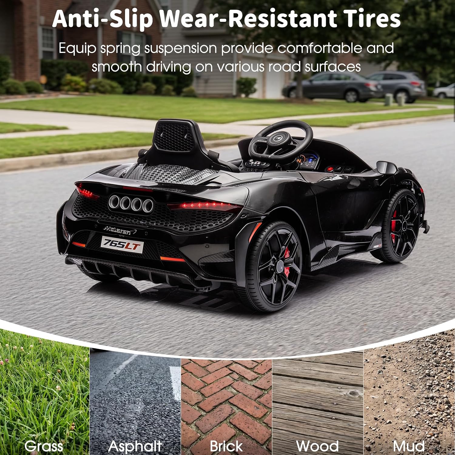 Kids Ride-on Car Licensed McLaren765LT for 3-6Years Old, Electric car 12V Battery Powered Electric Vehicle, w/Parent Remote, Music Player, LED Lights, Smooth Start, 3 Speeds, (Black)