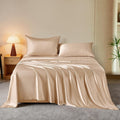 THXSILK Luxury Mulberry Silk Bed Sheets Set - 4pcs Silk Sheets Set 16' Deep Pocket - 1 Fitted Sheet, 1 Flat Sheet, 2 Pillowcases with Zipper Closure - Full, Champagne