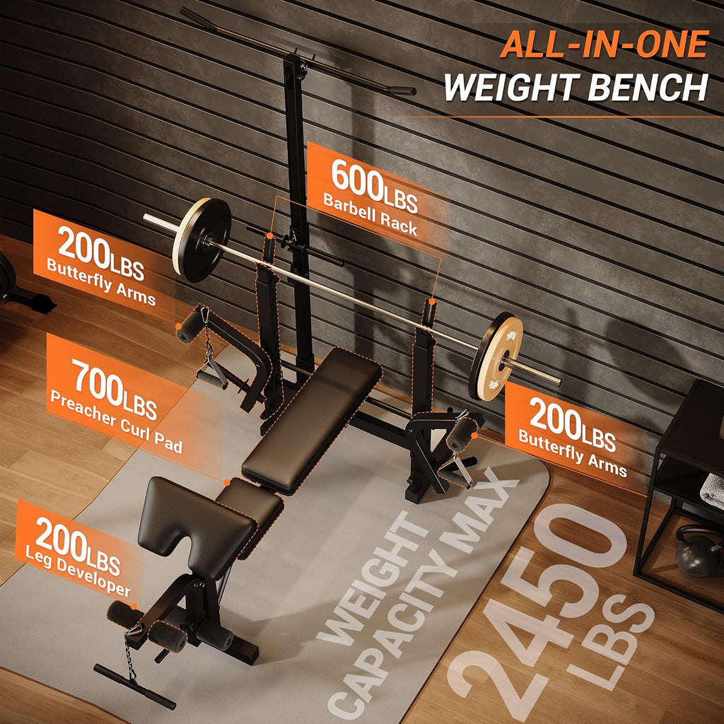 Adjustable Weight Bench, Foldable Flat Incline Decline Workout Bench & All-in-One Home Gym Training Station, Multi-Style & Weight Capacity Optional for Full Body Strength Training