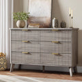 GarveeHome Fluted Dresser for Bedroom with 6 Deep Drawers, 47.2 in Wide Modern Chest of Drawers, Wooden Dresser TV Stand, Curved Profile Design, for Living Room, Kids Room, Hallway, Grey