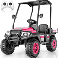 24V Kids Golf Cart w/Detachable Awning–4WD 2 Seater Ride on Car w/Large Storage Trunk, Remote Control, 3 Speeds, Music Player, LED Lights, Ride On Toys, Gift for Kids Ages 3-8(Pink)