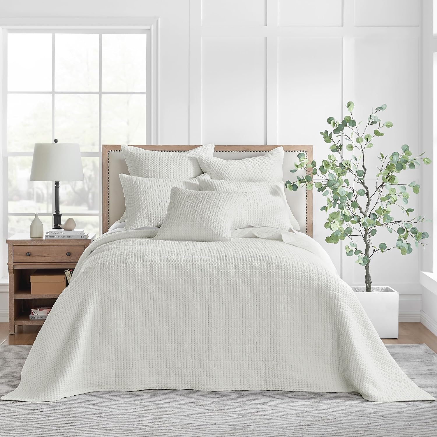Levtex Home Mills Waffle Full Bedspread Set (100x104in) with 2 Pillow Shams (26x20in) - Cream - Cotton Waffle Full Size Bedspread Set - Lightweight, Soft, Pre-Washed