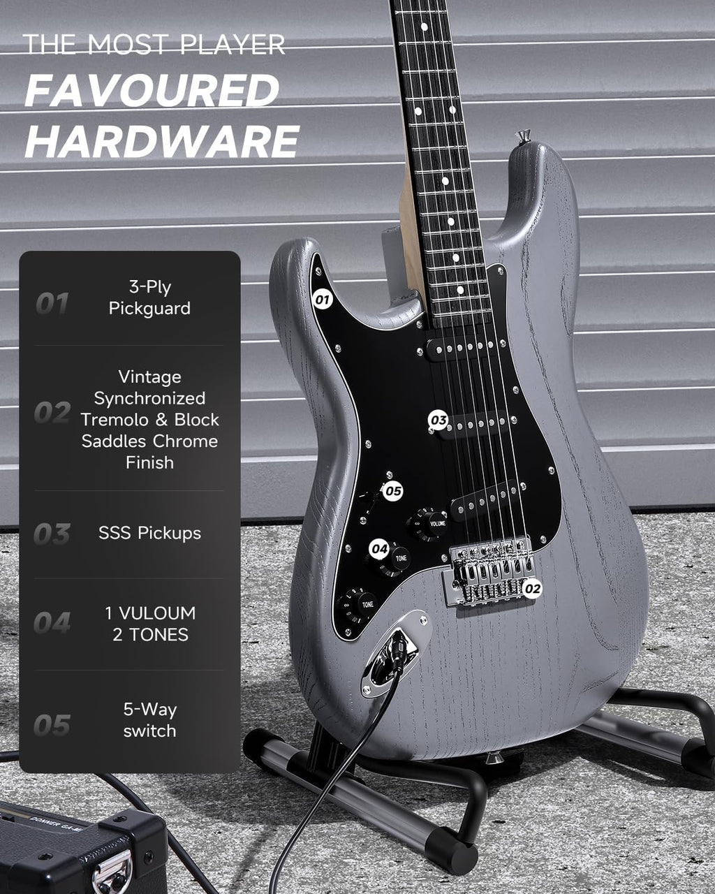 DONNER DST-80 Left-Handed Electric Guitar 39' Beginner Electric Guitar Kit with Amp, Classic SSS Pickup Complete with Gig Bag, Tuner, Capo, Strap, Picks, and Free Online Lessons, Matte Black