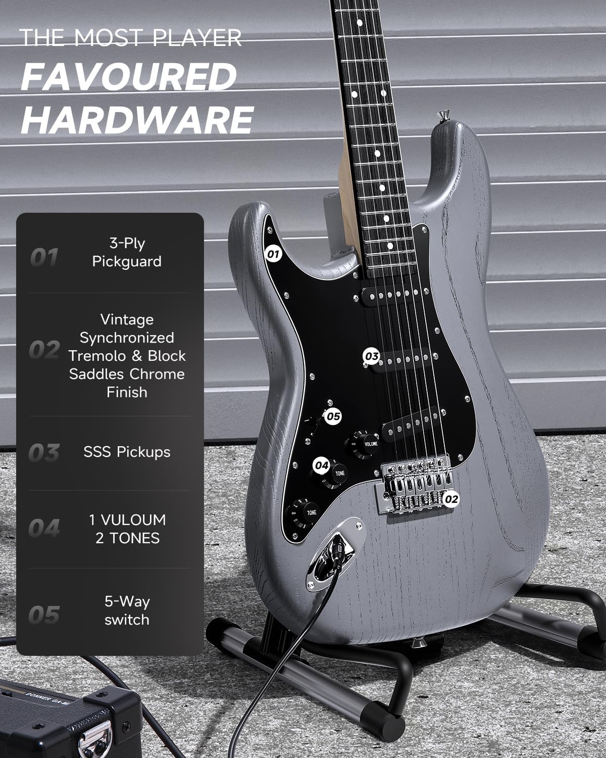 DONNER DST-80 Left-Handed Electric Guitar 39' Beginner Electric Guitar Kit with Amp, Classic SSS Pickup Complete with Gig Bag, Tuner, Capo, Strap, Picks, and Free Online Lessons, Matte Black