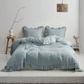 Simple&Opulence 100% Linen Duvet Cover Set, 3 PCS Natural French Flax Dusty Blue Ruffle Duvet Cover King Size, Breathable Comfy Linen Bedding Comforter Cover with 2 Pillowcases(Dusty Blue, 104' X 92')