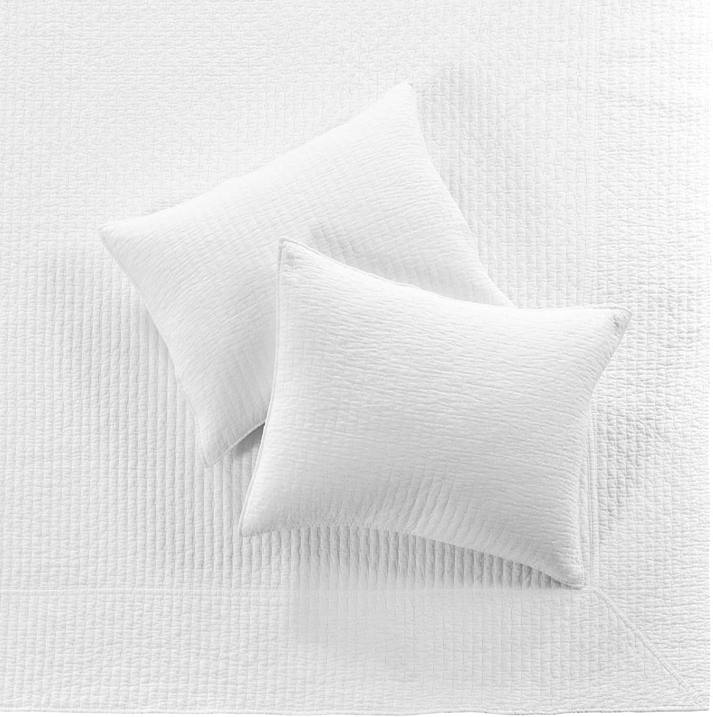 Levtex Home Cross Stitch Reversible Queen Bedspread Set (104x106in) with 2 Pillow Shams (26x20in) - Stitch Texture - Bright White - Cotton Queen Size Bedspread Set - Lightweight, Soft, Pre-Washed