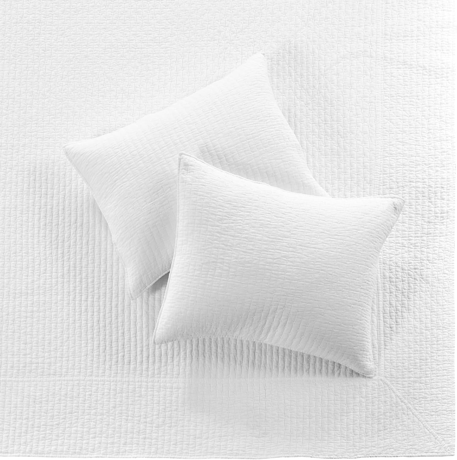 Levtex Home Cross Stitch Reversible Full Bedspread Set (100x104in) with 2 Pillow Shams (26x20in) - Stitch Texture - Bright White - Cotton Full Size Bedspread Set - Lightweight, Soft, Pre-Washed