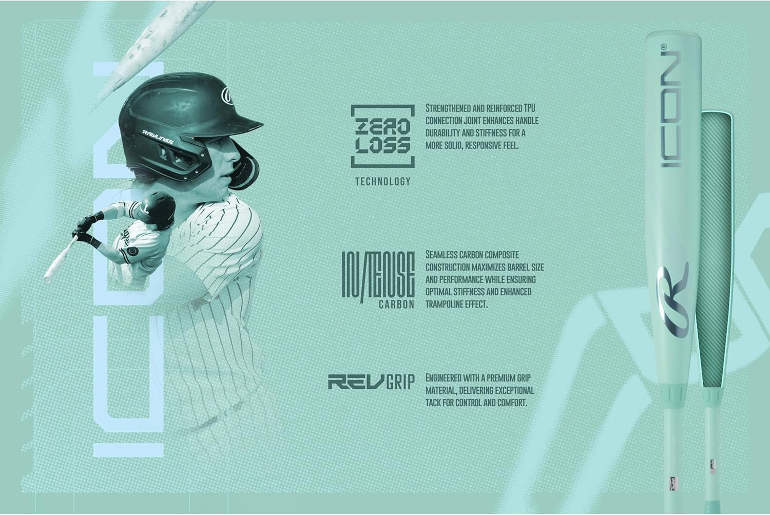 Rawlings | 2026 | ICON Baseball Bat | USA | -5 / -8 / -10 / -12 Drop | 2 5/8' Barrel | 2 Pc. Composite