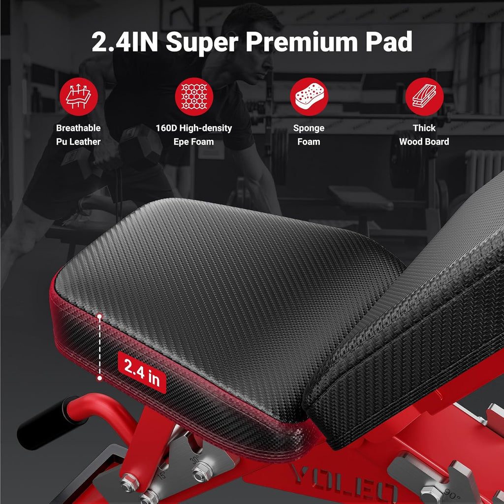 YOLEO Commercial Adjustable Weight Bench 2315LB ASTM Certified – 80% Pre-Assembled Heavy Duty Workout Bench for Home Gym, Decline/Flat/Incline Bench Press, 2.4' Thick Pad & 2 Wheels