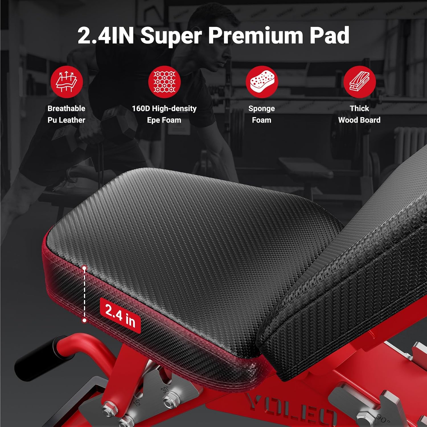 YOLEO Commercial Adjustable Weight Bench 2315LB ASTM Certified – 80% Pre-Assembled Heavy Duty Workout Bench for Home Gym, Decline/Flat/Incline Bench Press, 2.4' Thick Pad & 2 Wheels