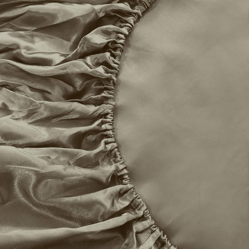 Mulberry Silk 6A Graded (25 Momme) Solid Sheet Set | Queen(60' X 80') Taupe |Comfy&Cozy Set Upto 18'(inch) Deep Pockets with Elastic Bounded 4 Piece Set | Oeko-Tex Standard