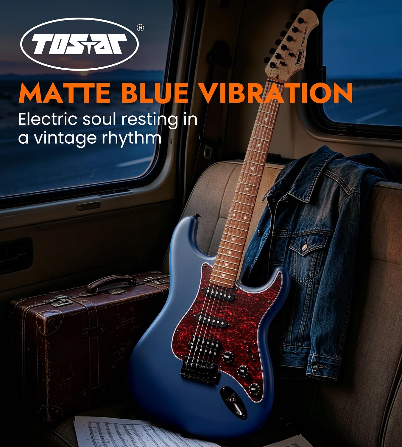 Tostar Electric Guitar Kit with Amp SSS Pickup Beginner Electric Guitar with Gig Bag,Capo,Tremolo, Strap, Picks Stratocaster 39' Full Size Electric Guitars Heavy Metal 6 String for Gifts Satin Blue