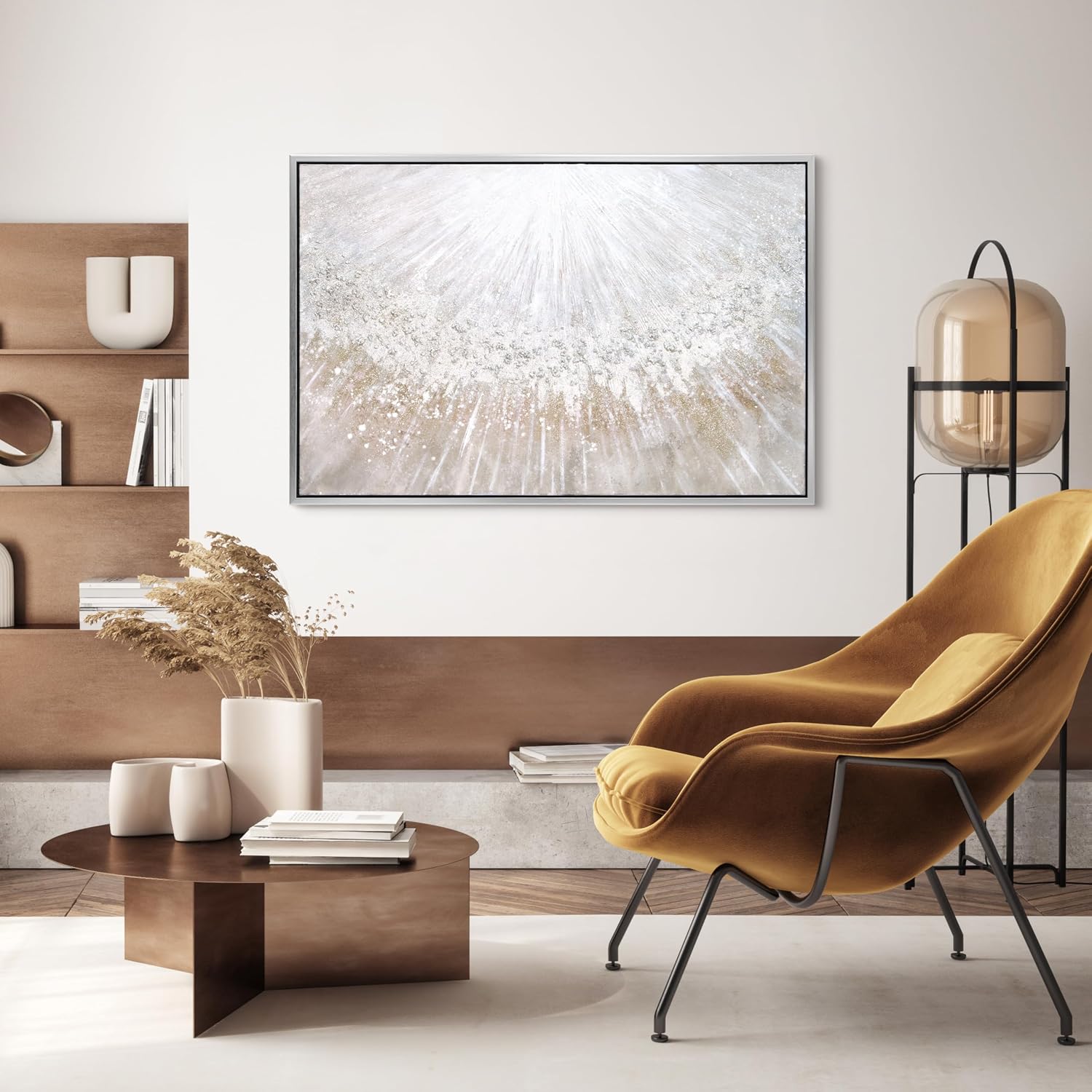 Empire Art Direct Abstract Wall Art Textured Hand Painted Canvas by Martin Edwards, Champagne Frame, 32' x 48', Silver Pellets